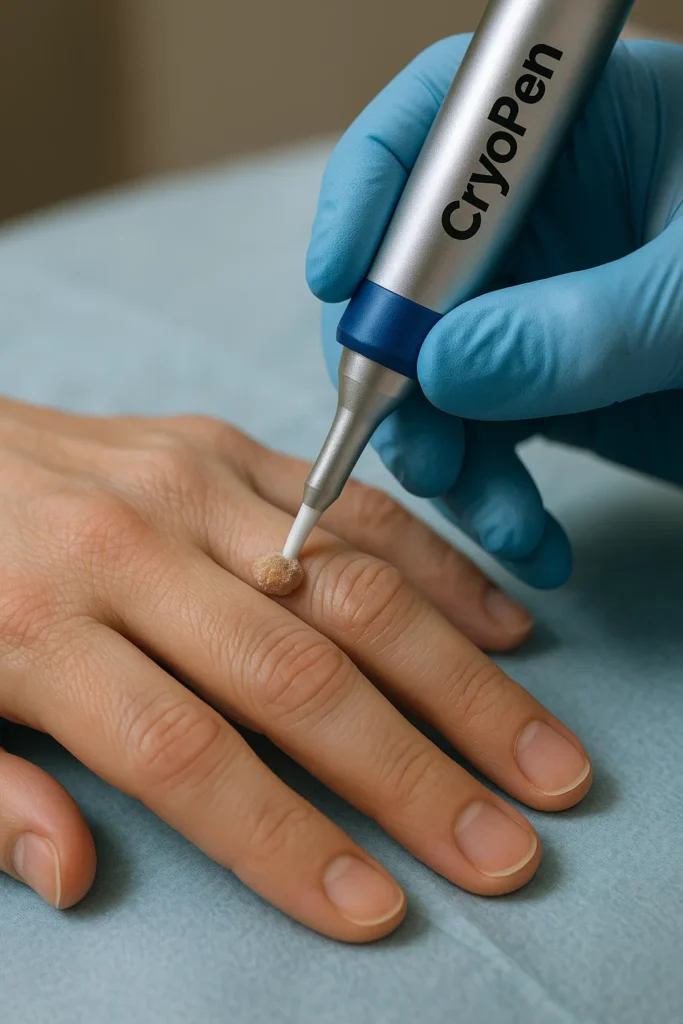 example of cryopen wart removal Elstree Park treatment on a persons finger