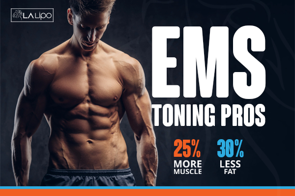 Graphic of man with toned body showing the benefits of LA-EMS Body Sculpting Elstree Park treatment