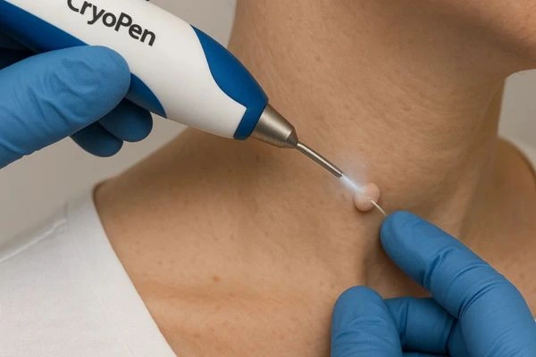 Person receiving cryotherapy Elstree Park for skin tag removal