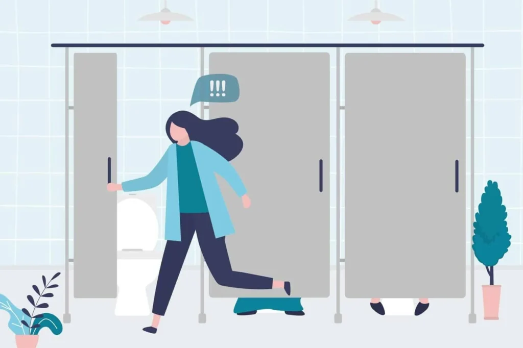 graphic of Urine incontinence Elstree Park woman running to the toilet.