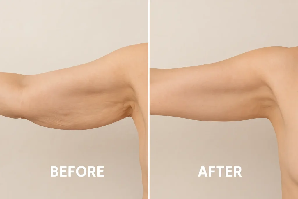Picture of LA LIPO Elstree Park before and after results of skin tightening treatment on the upper arms.